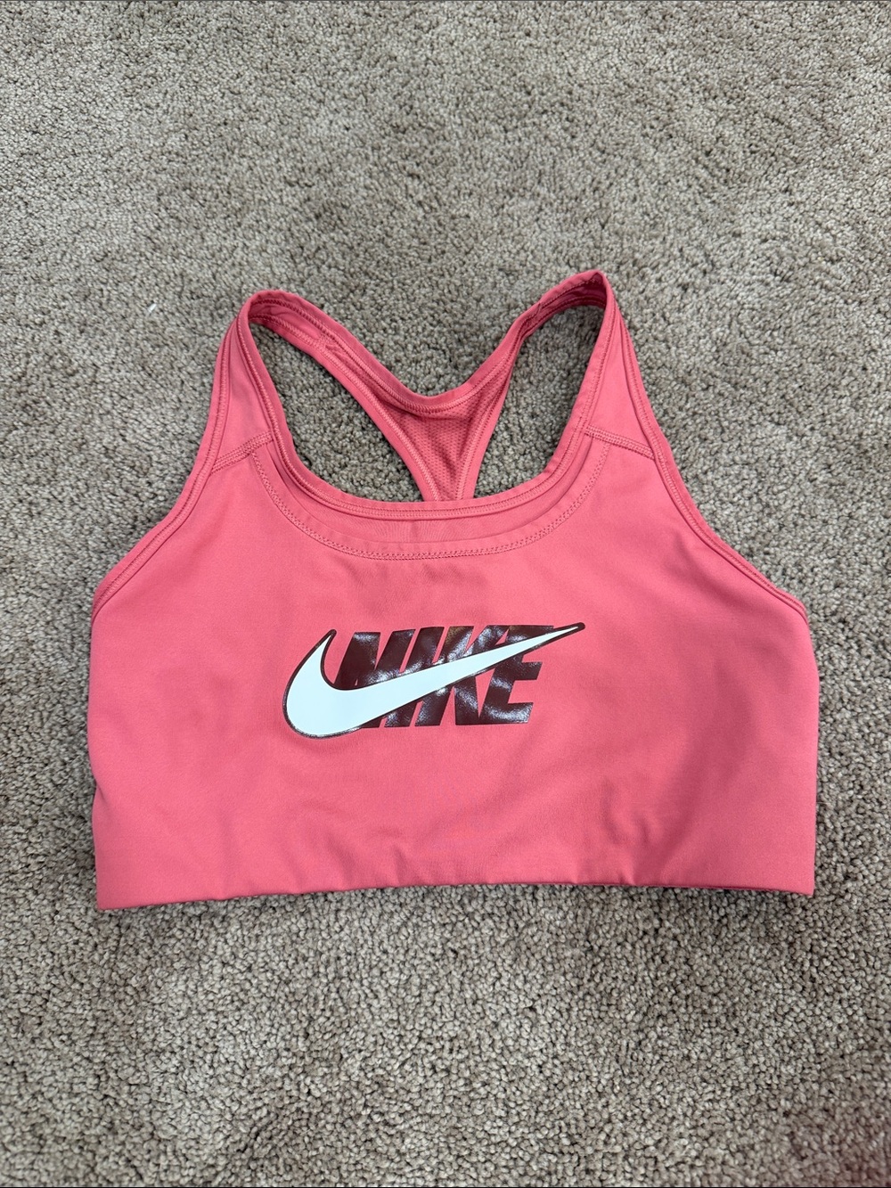 Nike Pink Racerback Sports Bra with White Swoosh